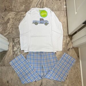 NWT Size 8 Classic Whimsy freight truck aplique long Sleeve  Plaid Pants Set